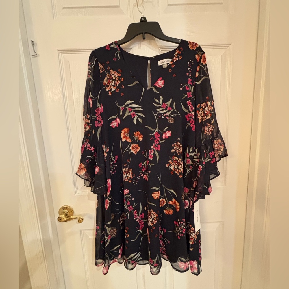 Calvin Klein Floral Pink and Navy A-line Dress